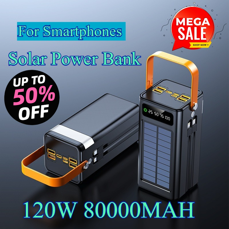 Solar Emergency Charger - 80000mAhソーラーパワーバンク 120W超高速充電 大容量ポータブルモバイルバッテリー スマートフォン、ノートパソコン、アウトドアキャンプ機器用