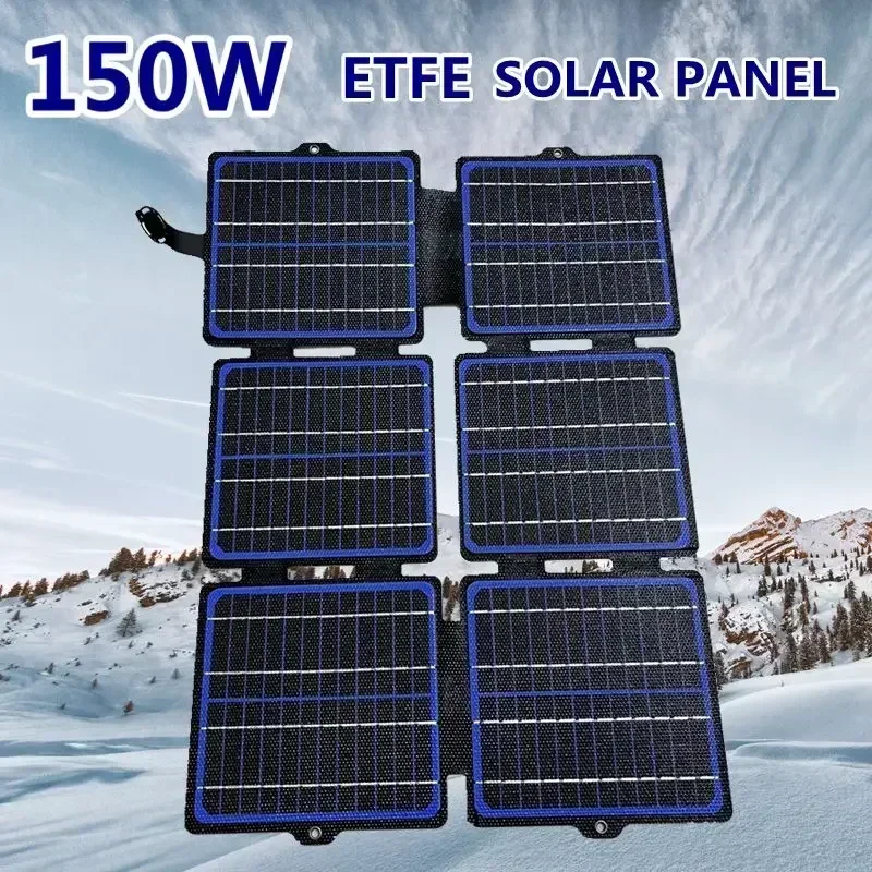 Solar Emergency Charger - 防水折りたたみ式ソーラーパネル,150W,ソーラーチャージャー,ポータブル移動式USB,タイプc,屋外キャンプ,ハイキング用,5v,12v