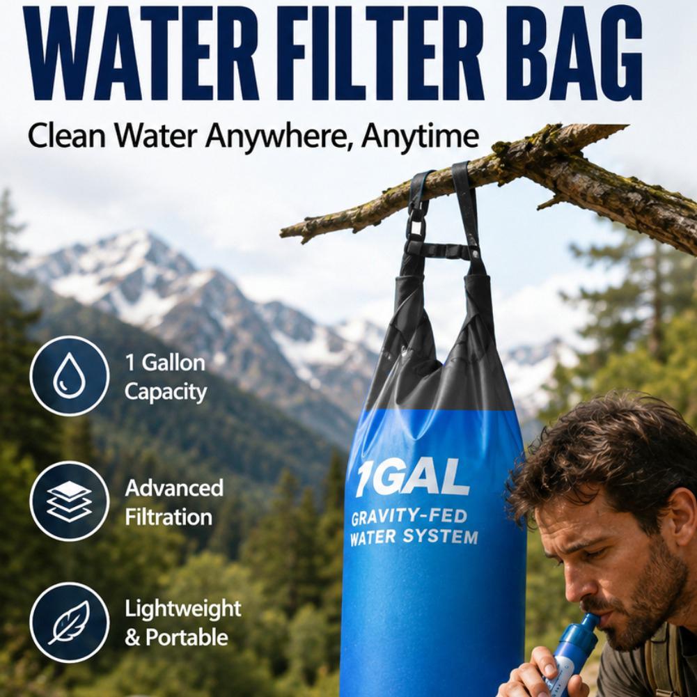 1ガロン対応の重力式浄水フィルターバッグ、ストロー、キャンプ - Bivy Bag Emergency のレビューと価格