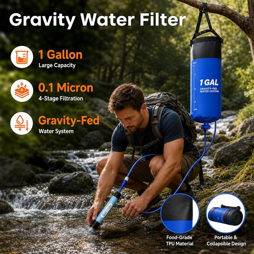 1ガロン対応の重力式浄水フィルターバッグ、ストロー、キャンプ - Bivy Bag Emergency のレビューと価格
